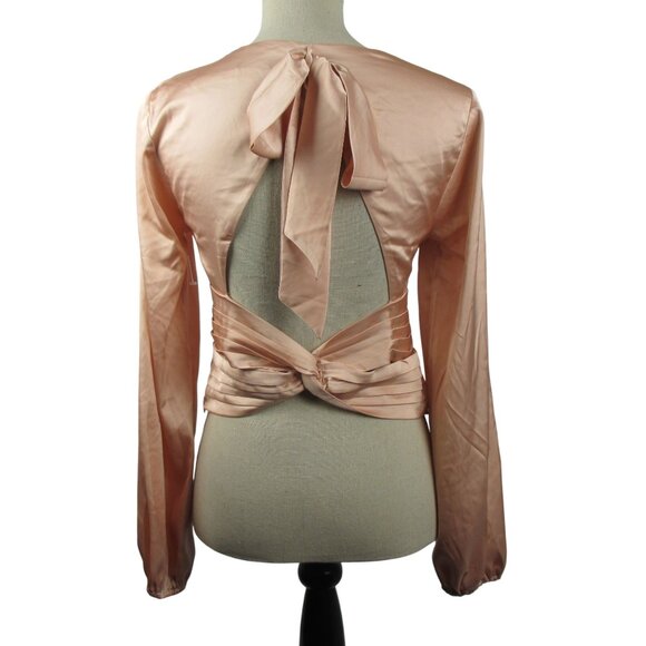 Express soft pink blouse satin long sleeve open bow back Size S Ballet NEW - Picture 3 of 7